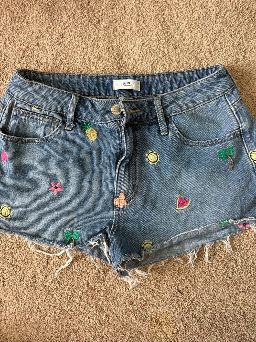 Forever 21 Summer Embroidered Denim Cutoff Shorts- W 26